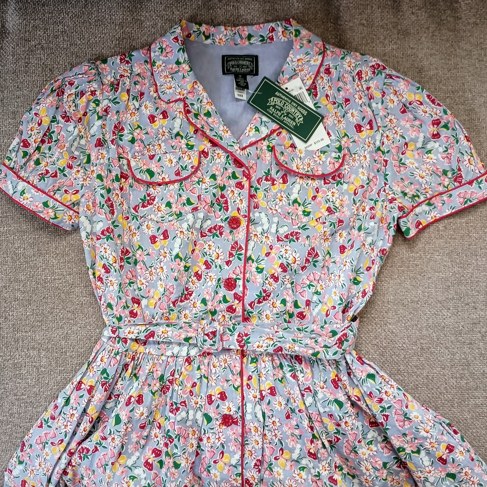 Floral Button-Up Dress with Red Accents
